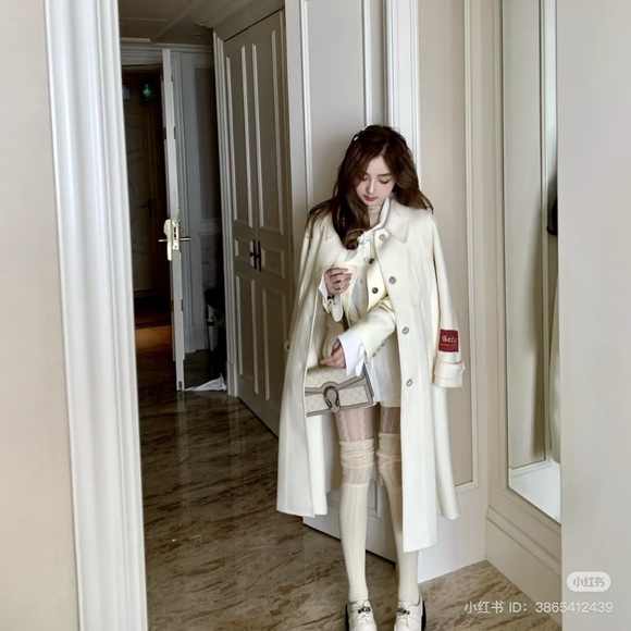 wool coat crystal cream long plutocrat - Picture 2 of 8